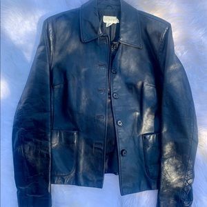 J.Crew black leather women’s jacket size small with outside pockets and lining